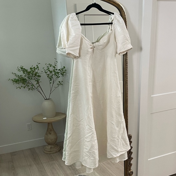 Zara Blogger's Favorite L Linen Blend Knotted Rustic Puff Sleeve Midi Dress - Picture 2 of 7